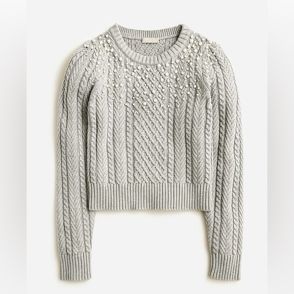 J. Crew Sweaters - J.Crew Gray Cable Knit Sweater with Pearls